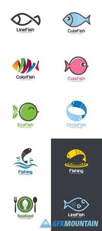 Fish Creative Concept - Line Fish Logo Design Template - Seafood
