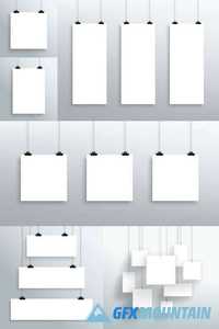 Vector Hanging Blank White Square Sheets From Clips