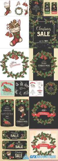 Christmas Elements and Backgrounds in Vintage Style