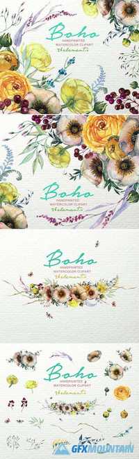 Boho Watercolor Floral Clipart F-49 964081
