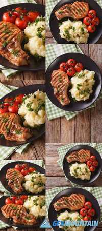 Grilled Pork Steak with Mashed Potatoes