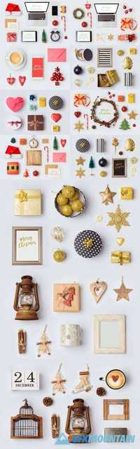 Christmas Rustic Ornaments and Objects for Mock Up Template Design