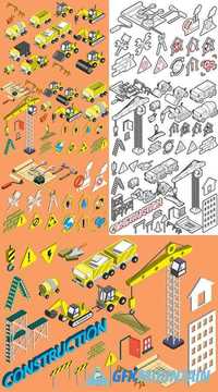 Construction Icons Set Concept in Isometric 3D Graphic