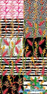 Summer Jungle Pattern with Tropical Flowers