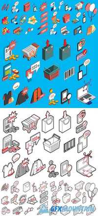 Sale Icons Set Concept in Isometric 3d Graphic