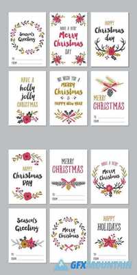 Christmas Greeting Printable Cards with Cute Floral Design Elements
