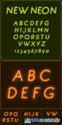 Neon Italic Font Type Alphabet