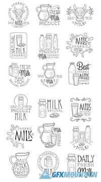Best Organic Milk Product Set of Hand Drawn Black and White Sign Design Templates