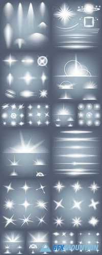 Vector Set of Glow Light Effect Stars Bursts with Sparkles