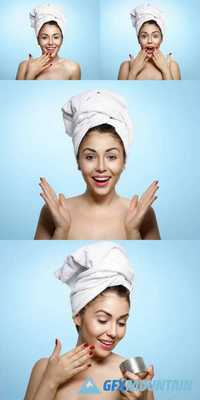 Beautiful Young Woman with a Towel on Her Head