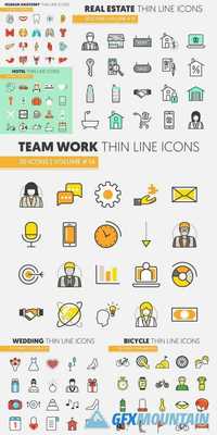 Thin Line Vector Icons Set
