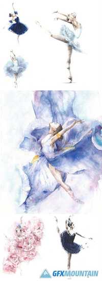 Ballerina Dancing Girl Watercolor Painting