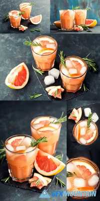 Grapefruit and Rosemary Gin Cocktail or Margarita, Refreshing Drink with Ice