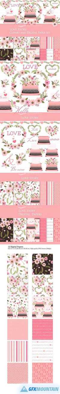 Love Story Pink Clipart+Pattern set 1311215