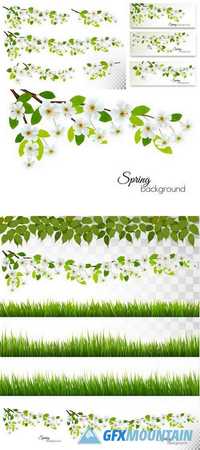 Set of Nature Backgrounds with Spring Blossom of Cherry