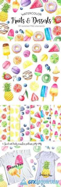 Watercolor Fruits&Desserts Set 1407559