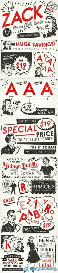ZACK Vintage Font Bundle 1449151