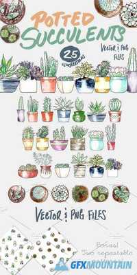 Potted Succulents Illustration Pack - 718043
