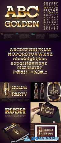 Vector typefaces Golden 3D alphabet 1241527