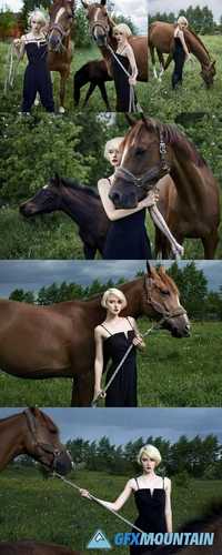 Beautiful Blond Girl with Horse