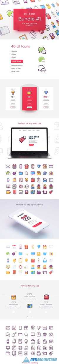 User Interface Icons - 40 Of the best icons for your applications, in three different styles