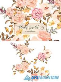 Blush & Gold Roses Clip Art 1719599