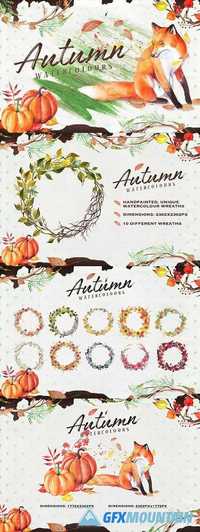 Autumn Watercolour Wreaths & Clipart - 1779711