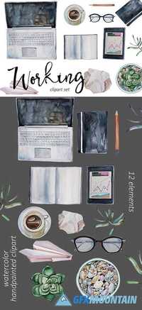 WATERCOLOR WORKING CLIPART SET 1783048