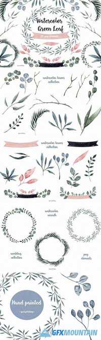 WATERCOLOR CLIPART GREEN LEAF 1865468