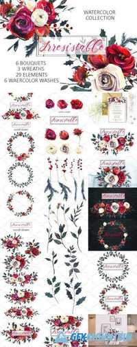 RED ROSES WATERCOLOR CLIPART SET - 1076143