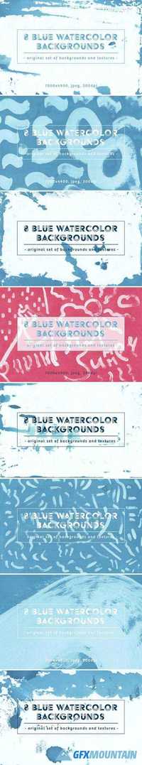 SET OF 8 BLUE WATERCOLOR BACKGROUNDS 2043021