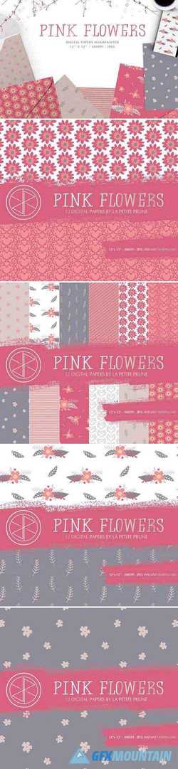 PINK FLOWERS DIGITAL PAPERS 2103611