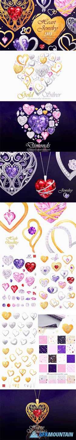 WATERCOLOR CLIPART: HEART JEWELRY - 2222599