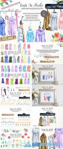 WATERCOLOR COATS AND HOOKS - 2349304