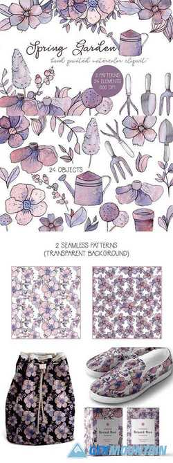 Spring Garden Watercolor Clipart Set 2314200