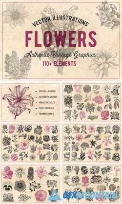 110 VINTAGE FLOWERS & PLANTS VECTOR - 1441016