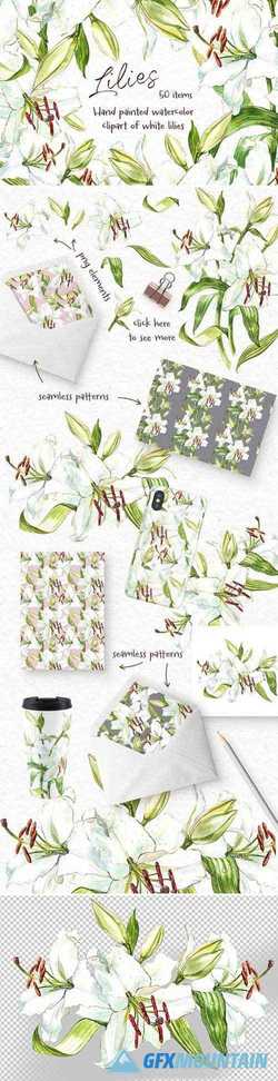WHITE LILIES WATERCOLOR CLIPART 2356766