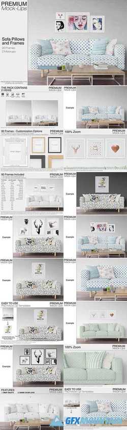 Sofa, Pillows & Frames Mockup Pack 2347259