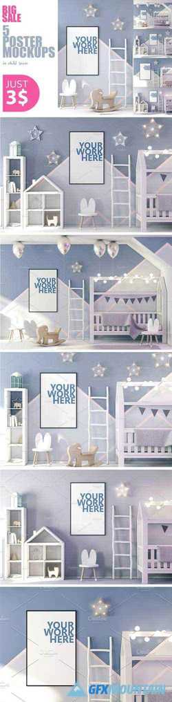 PSD POSTERS MOCKUP IN CHILD INTERIOR - 2350216