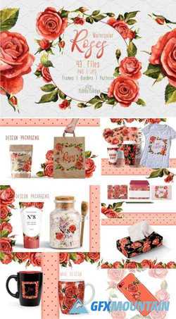 RED ROSES PNG WATERCOLOR FLOWER SET - 2392783