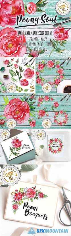 Watercolor Clipart Peony Wreath 2391855