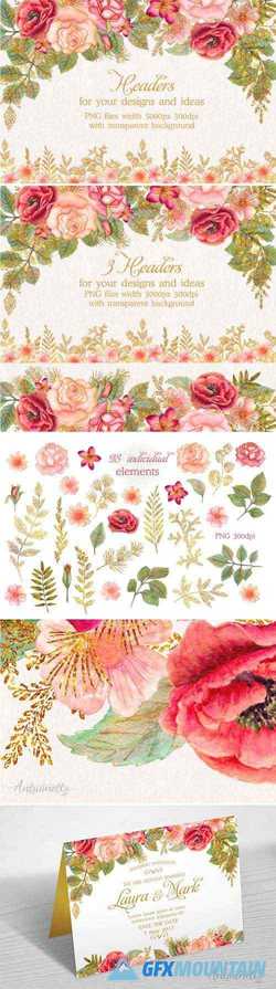 WATERCOLOR GLITTER FLORAL HEADERS - 1470580