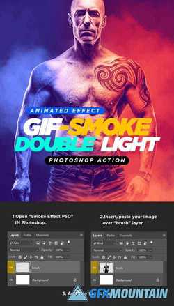 GIF ANIMATED SMOKE DOUBLE LIGHTING PHOTOSHOP ACTION - 21838009
