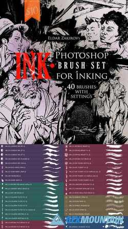 INK 40 Photoshop Brushes for Inking + Photoshop Action 22674425