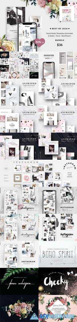 BUNDLE Social Media Templates (Animated & Static)-Fonts -Real flowers 3516025