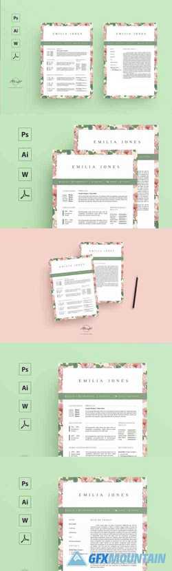 Floral Resume Template / Coverletter Template 2543339