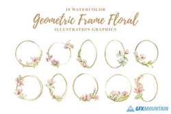 10 Watercolor Geometric Frame Floral Illustration