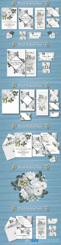 White Floral Wedding Invitation Suite