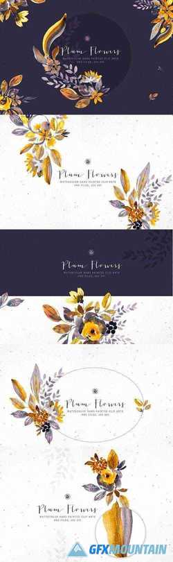 Plum Watercolor Flowers - 3610686