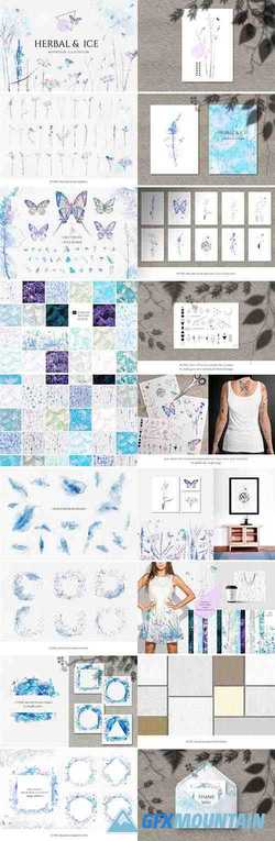 WATERCOLOR FLORAL DESIGN COLLECTION, HERBAL AND ICE
